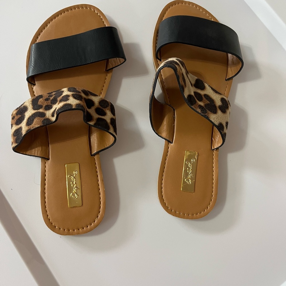 Qupid Black and Brown Sandals with Two-Strap Design